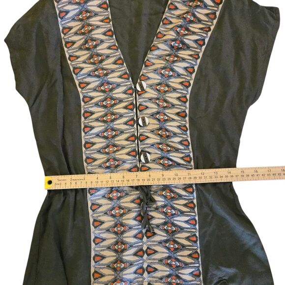 Y2K Nombre XS Top Rayon Pistachio Green Geometric Baby Doll 90's VTG - Picture 6 of 6